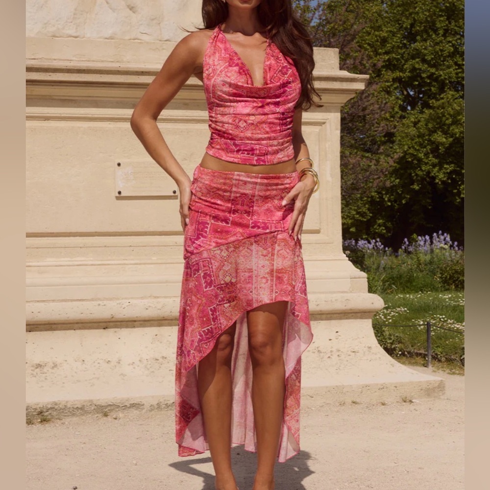 Emery Pink Halter Top and Skirt Set - runaway the label